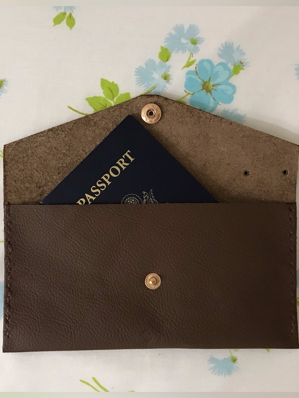 Handmade Genuine Brown Leather Passport Wallet - Slim Travel Organizer